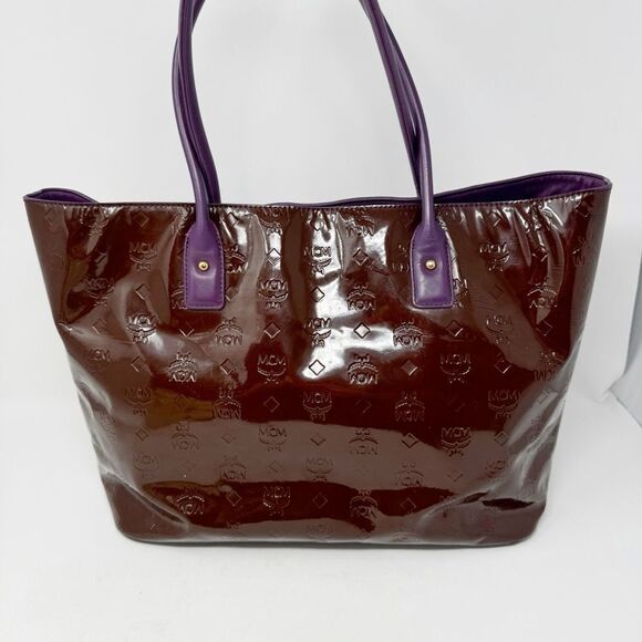 MCM | Visetos Patent Leather Tote Bag Burgundy Purple Purse Authentic - Picture 6 of 16